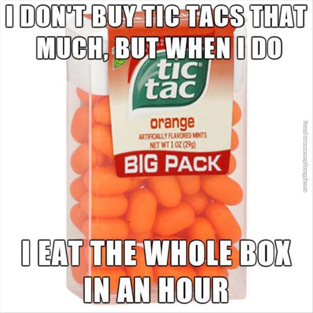 orange tic tac meme about eating the whole box