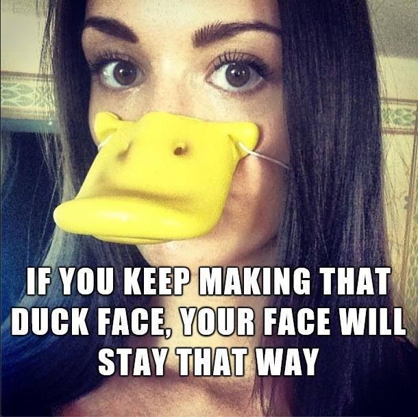 Duck face meme - duck's beak overlaid atop pretty girl